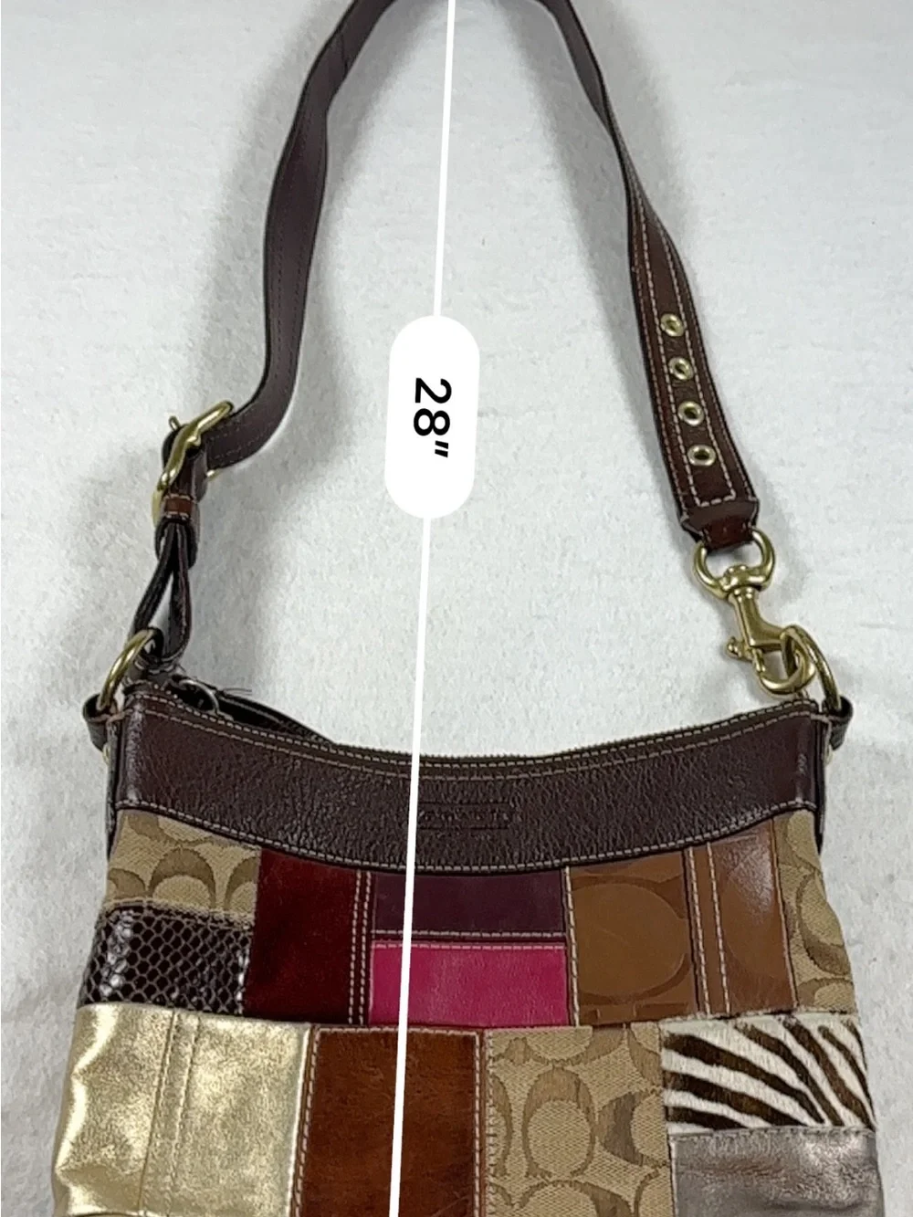 Coach Patchwork Leather & Signature Canvas Hobo Shoulder Bag Brown Multi Y2K